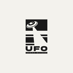 alien ufo flying spaceship explore silhouette vintage logo vector illustration design template © BLAZYBONE