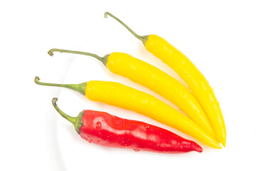 yellow, red hot chili on a plate. Pepper. Vegetable vitamin food.
