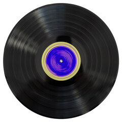 Black vinyl record isolated on white background. In motion.