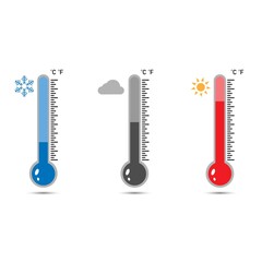 Set of temperature icons in a plane on an isolated white background for medicine for sites for pharmacies. Symfol thermometer colored icons. Vector EPS10