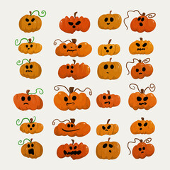 Set pumpkin New icon art illustration design. New simple popular cartoon game and children book style.