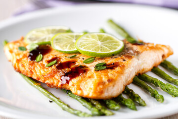Salmon Fillet with Asparagus, Lime and Balsamic Sauce
