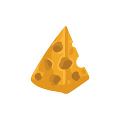 A piece of cheese with holes. Yellow cheese, food, snack. Icon, vector illustration, cartoon flat drawing style