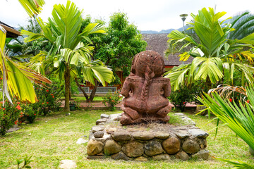 French Polynesia, Marquesas, Hiva Oa Island. Modern Tiki Statue