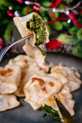 Fried dumplings stuffed with spinach.