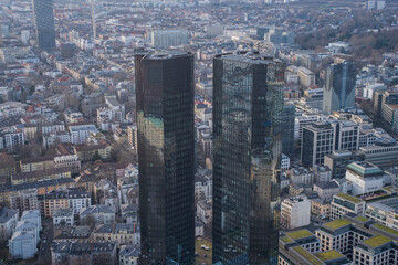 aerial view of the city and Deutsche Bank from the observation deck Frankfurt am Main Germany