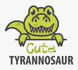 Logo template with cute tyrannosaur. Vector logo design template for museum of paleontology or for childrens shop. Cartoon ancient T-Rex dinosaur logo illustration.