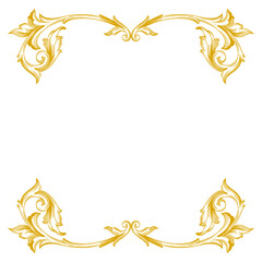 Gold Frame and Border with baroque style. Ornament elements for your design. Black and white color. Floral engraving decoration for postcards or invitations for social media.