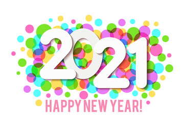 Happy New Year 2021 background with multicolored confetti. Vector