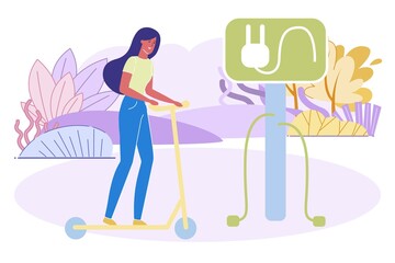 Woman on Electronic Scooter Stand Street Charger