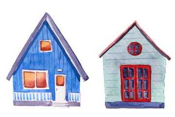 Watercolor illustration set of cute little ones houses