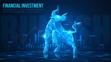 Concept art of Bullish in futuristic idea suitable for Stock Marketing or Financial Investment