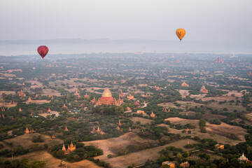 hot air balloon over Bagan, Asia