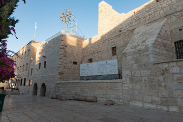 The Church of Nativity building in the central square in the city of Bethlehem in the Palestinian Authority, Israel
