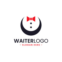 Waiter Logo Design Template. Butler icon vector. Professional hotel restaurant service logo.