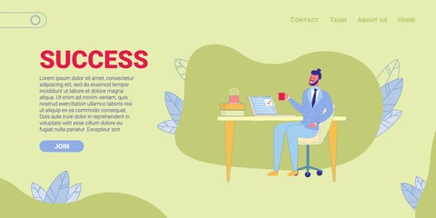 Flat Successful Employee or Clerk at Workplace.