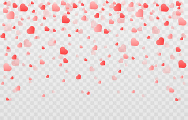 Vector confetti made from hearts. Hearts fall from the sky on an isolated transparent background. Heart, confetti png. Valentine's Day.