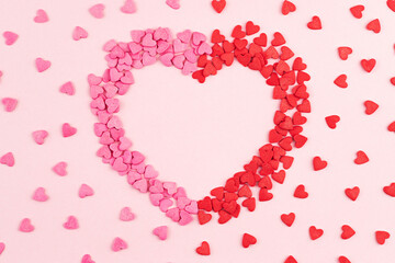 Composition of  sweets in the shape of  heart. Celebration concept for valentine's , mother's  and women's day. Colorful Valentines Day greeting cards, invitation.