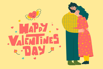 Cartoon elderly couple. Happy Valentines day. Modern flat vector illustration. Old people