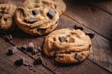 Chocolate Chip Cookie on a Wooden Table