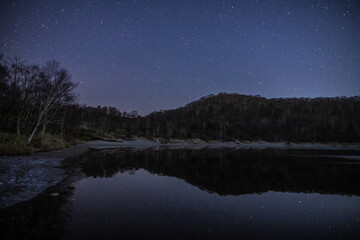 赤城山　小沼に映る冬の星空
