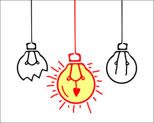 One line drawing bulb. Love expression hand drawing vector.
