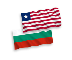 National vector fabric wave flags of Bulgaria and Liberia isolated on white background. 1 to 2 proportion.