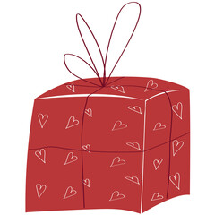 The gift box sketch vector illustrations, bright red box with heart. Love and happy valentine box design