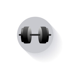 Barbell. Sports equipment, silhouette. Icon for sports stores and gyms. Sticker, button, emblem. World sports. Flat black and white, gray drawing on a white background. Doodle style. Sport and life