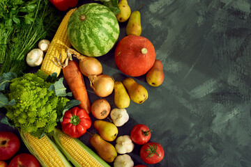 Fresh organic fruits and vegetables. Healthy nutrition