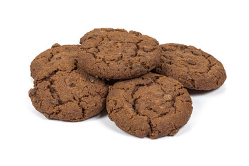 Dark chocolate chips cookies on white background