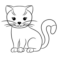 Cute fun kitten. Vector outline illustration, isolated on a white background. Coloring book page.