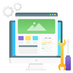 
Tools with website denoting website development in flat gradient concept icon
