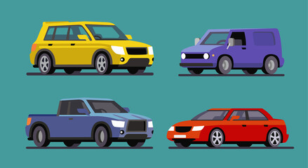 Fototapeta premium four different cars van, pickup, sedan, SUV