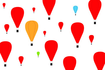 Colorful air balloons clipart. Red, yellow and blue ones flying or floating in white space.