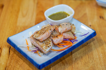Grilled Salmon Belly And sprinkled with black and white sesame seeds