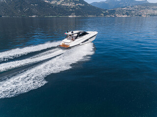 Fototapeta premium Aerial view of speed boat.