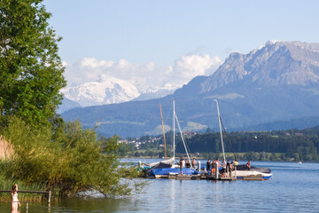 Fototapeta na wymiar Sursee, alpine lake in canton Lucerne, central Switzerland