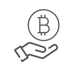 Flat hand holding Bitcoin icon isolated on white background
