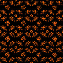 Beautiful seamless pattern design of flowers bouquet isolated on black background. Decorating for wrapping paper, wallpaper, fabric, backdrop and etc.