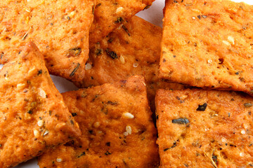 Crispy breads with coarse salt and spices.