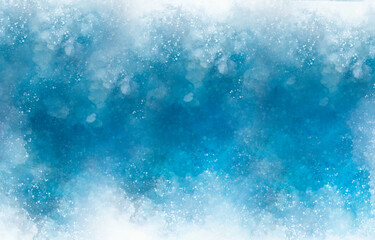 Bright blue background. Snowflakes and glow effect
