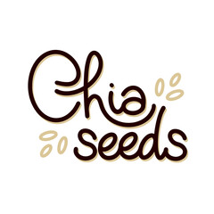 Chia seeds superfood logo template with handwritten calligraphy. lettering composition in decorative style. Healthy food. vector for package, brand.