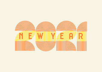 happy new year 2021 cover with modern geometric abstract background in retro style. happy new year greeting card banner design for 2021 calligraphy includes colorful shapes. Vector illustration
