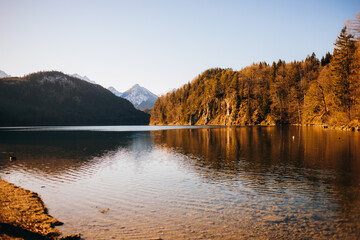 Beautiful views of the mountain lake. Bavaria. Germany