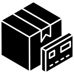 
Box with debit card, glyph isometric design of cash on delivery icon
