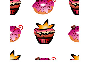 cake donut icons set seamless pattern
