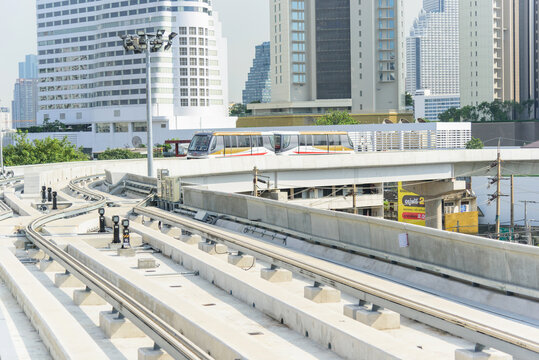 Bangkok,Thailand - 19 Decemmber, 2020: Electric Train Golden Line Coming To Khlong San Station 