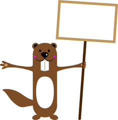 Cute cartoon groundhog holding a blank message board. Groundhog day.
