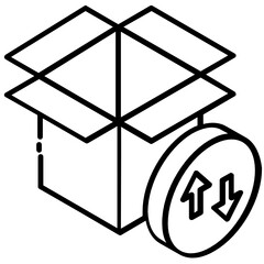 
Opposite direction arrows with cardboard, package processing icon
